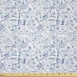 Ambesonne Science Fabric by The Yard, Physics Themed Drawing a Pattern of Formulas Related to The Field Doodle Art, Microfiber Fabric for Arts and Crafts Textiles & Decor, Blue Pale Blue