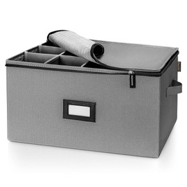 BALEINE China Storage Containers, Sturdy Quilted Wine Glass Storage, Plate Organizer with Carry Handles, Moving Boxes for Dishes, Cups, Mugs and Stemware (Wine Glass, Hard Shell Grey)