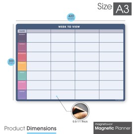 The Magnet Shop Magnetic Weekly Planner and Organiser – Fully Customisable Whiteboard for Family/Business Task and Meal Planning - with 4 Free Magnetic Dry Wipe Pen (Navy Blue, A3)
