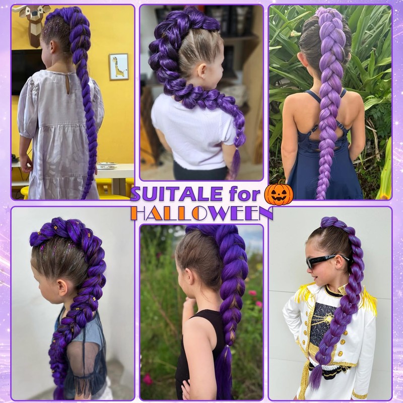 Purple Braids Ponytail 26" Pre Braided Hair for Halloween Costume