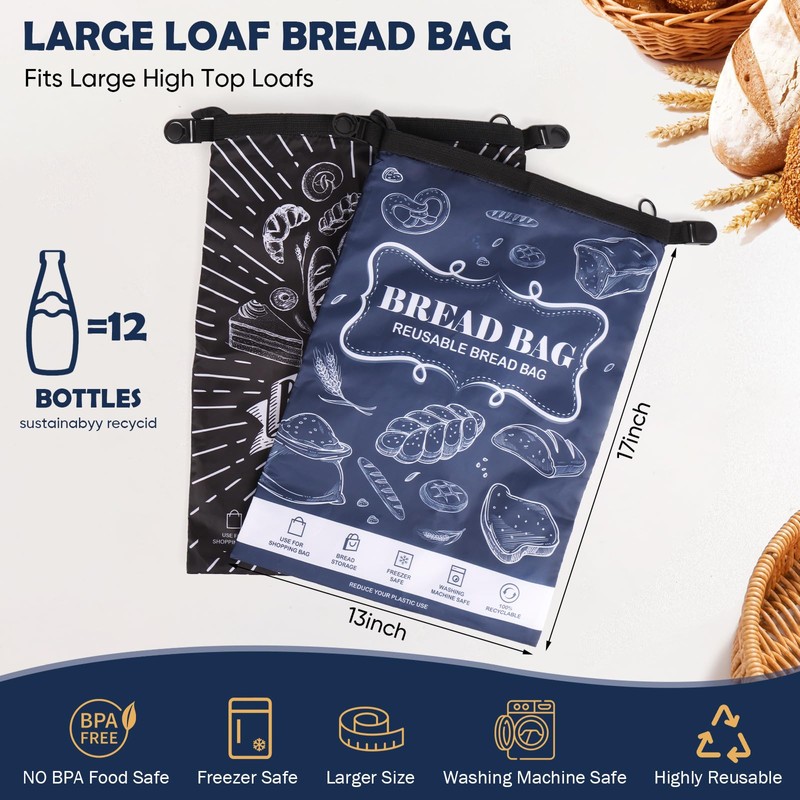 Bread Bag, 2 Packs Reusable Sourdough Storage Bag With Zipper