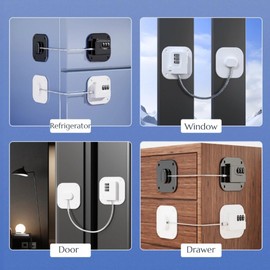 2-Pack Mini Fridge Lock - No Drill Easy Install Fridge Locks for Kids & Adults, Child Safety Refrigerator Lock, Apply to Freezer, Cabinet, Drawer for Home Security (White)