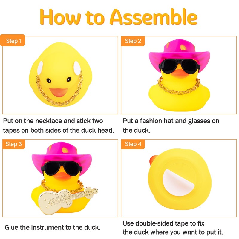 wonuu Car Dashboard Decor Guitar Rubber Duck, Car Ducks Ornaments