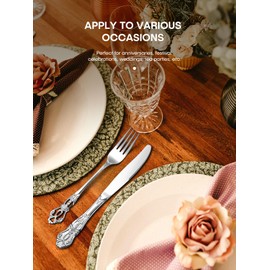 Stapava 48 Pcs Gorgeous Retro Royal Silverware Set with Steak Knives, Stainless Steel Cutlery Flatware Set for 8, Include Forks Spoons and Knives set, Dishwasher Safe Utensils Set, Mirror Polished