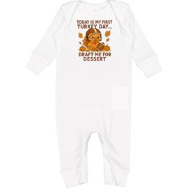 inktastic First Turkey Day Football Thanksgiving Baby Baby Romper Coveralls 12 Months White 467c0
