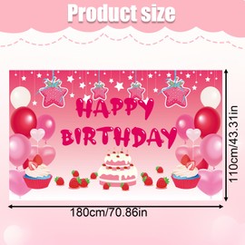 Strawberry Birthday Backdrop, 70.86x43.31in Berry Theme Birthday Party Decor with Ribbon Cord Garden Sign Banner for Indoor Outdoor Use Party Celebrations Photo Backdrop