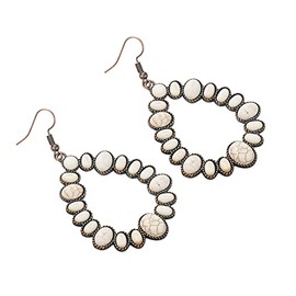 Bohemian Turquoise Geometric C Shape Drop Dangle Earrings Ethnic Hoop Colorful for Women Statement Western Cowgirl Tribal Boho Jewelry-White Teardrop