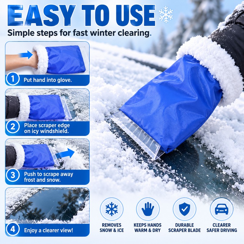 Car Ice Scraper Mitt for Winter – ABS Windshield Snow