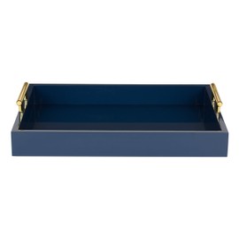 Kate and Laurel Lipton Decorative Tray with Polished Metal Handles, Navy Blue and Gold