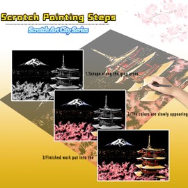 SiYear Scratch Art Painting Paper Set for Adults and Kids Landmark City Series Night Scene Scratch Board Creative Gift DIY Foil Engraving Crafts with 4 Tools (City-A4-10-Pack)