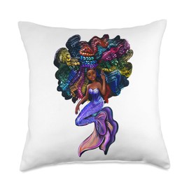 African American mermaid afro hair braids black mermaids Throw Pillow