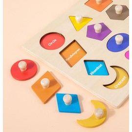 Montessori Toy Wooden Shape Peg Puzzle, Fine Motor Color Matching Sorting Board, Early Learning Educational Activity Toy Preschool Toddler Baby 3 4 5 Year Old