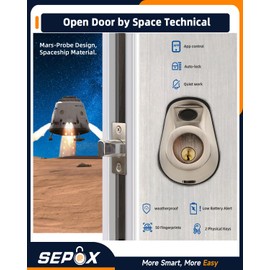 SEPOX® Keyless Smart Lock with Handle Set 2 PCS,Nickel Fingerprint Entry Door Lock with APP Control & Bluetooth Digital Deadbolt Lock,Battery Included, Auto-Lock, Emergency Power & Key Available