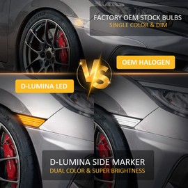 D-Lumina Switchback LED Side Marker Lights Smoked Lens Sequential LED Turn Signal for 2016-2021 10th Gen Honda Civic Si Hatchback Type R Sedan Coupe, Dynamic Amber & White Front Fender Bumper Lights