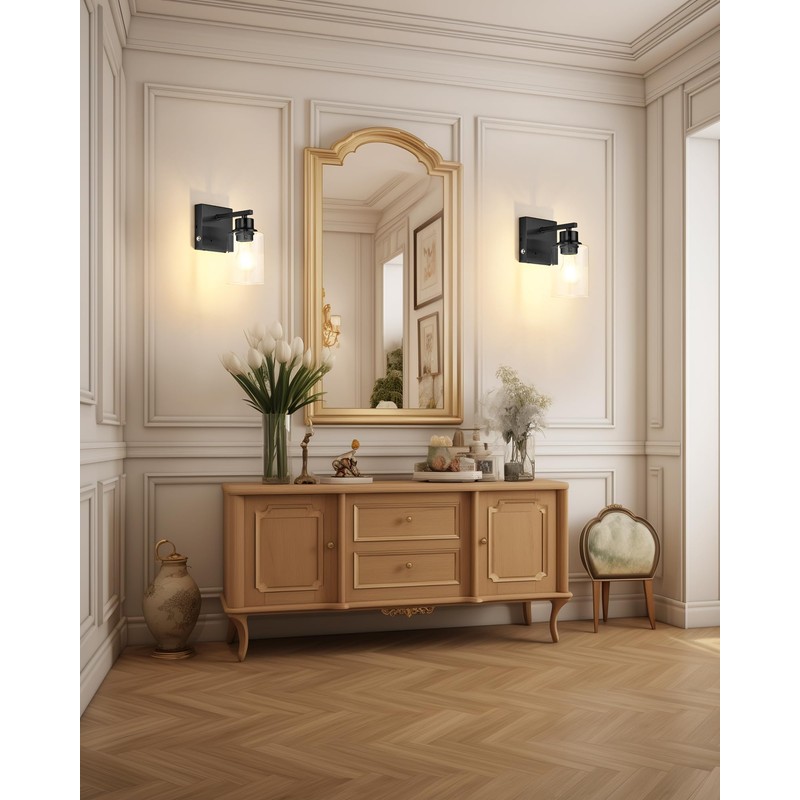 Rayogale Battery Operated Wall Sconce Set of 2, Black Rechargeable