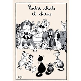 Torchons & Bouchons, Dubout, Entre Chats et Chiens (Between Cats and Dogs) Printed French Kitchen Tea Towel, 100% Cotton