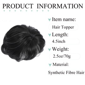 Hair Topper for Women Short Bob with Bangs &Side Part 360° 3D Cover 6.5x6.5 Inches Synthetic Topper Pieces Natural Look Wig for Thinning Grey Hair (Black)