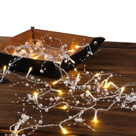 Rhytsing 14.7FT White Pearl Garland with 36 LED Light, Battery Operated Fairy String Lights with Timer for Wedding Christmas Party Event Decoration