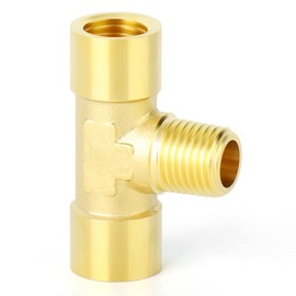 GASHER 2PCS Brass 3 Way Pipe Fitting Male Branch Tee T Adapter 1/4" NPT Female x 1/4" NPT Male x 1/4" NPT Female