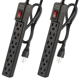 PLUGTUL Power Strip Surge Protector 2-Pack - 6 Outlets & 2 Ft Extension Cord, 1875W/15A 90 Joules, Overload & Surge Protection, Wall Mount for Home Office, ETL Listed Black