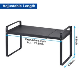 PATIKIL Expandable Cabinet Shelf Organizers, Kitchen Counter Shelves, Metal Spice Racks, Stackable Counter Storage Shelf for Pantry Supplies (Black 14"-25" L x 8.6" W x 10.3" H)