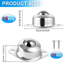 SHUESS Pack of 16 Ball Castors for Furniture Mini Castors Furniture Castors Flat Ball Castors Heavy Duty Stainless Steel Transport Castors Round Castors 360 Degree Rotatable Load Capacity 25 kg Low