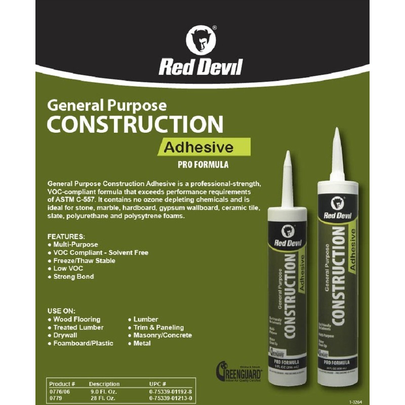 Red Devil 077606 General Purpose Construction Adhesive, 9 oz, 6-Pack,