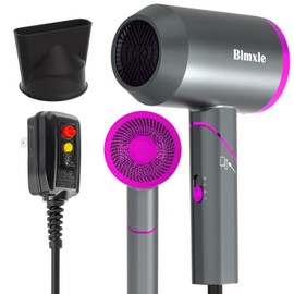 Blmxle Hair Blow Dryer, Travel Hair Dryer with Foldable Handle, Fast Lightweight Hair Dryer with Nozzle, Portable Hair Dryers & Accessories for Women Men, Grey