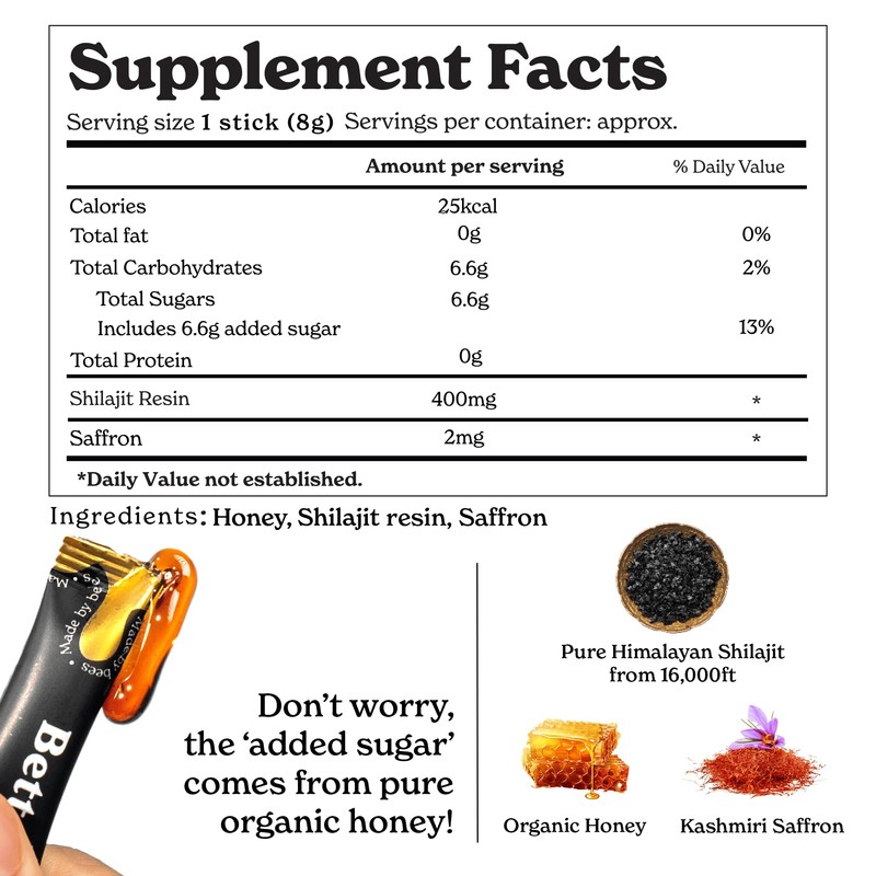 Better Alt Pure Himalayan Shilajit Sticks with Organic Honey, Saffron