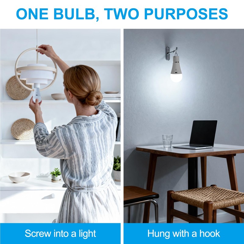 Powfloven E26 Rechargeable Light Bulbs with Remote and USB Charging,