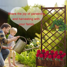 Anraja 67in Rustic Planter Box with Trellis Raised Garden Bed Wood Outdoor for Plants