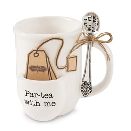 Mud Pie Vintage Inspired Mug Spoon-Par Tea Cup Set, One Size