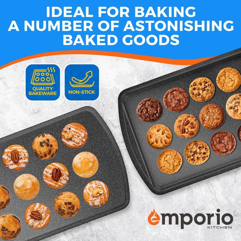 Emporio Kitchen Stackable Baking Pan Set - Deluxe Nonstick Gray