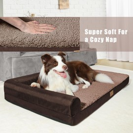 Patas Lague Orthopedic Dog Bed for Medium Dogs 36''X24'', Waterproof L Shaped Medium Dog Sofa Beds with Removable Washable Cover, Soft Comfortable Pet Couch Bed Mat with Nonskid Bottom, Brown