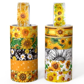 INNOHUB 12 Rolls Sunflower Washi Tape, Watercolor Flower Adhesive Tapes, Yellow Decorative Masking Tape Sets for Craft, Scrapbook, DIY, Gift Wrapping