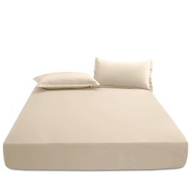 EV DEKOR®MF0001 Fitted Sheet King, Cream - Deep Pocket Bedsheet 10inch (25 cm) - Soft Brushed Microfiber Fabric - Shrinkage and Fade Resistant - Bottom Sheet - Double Bed Fitted Sheets