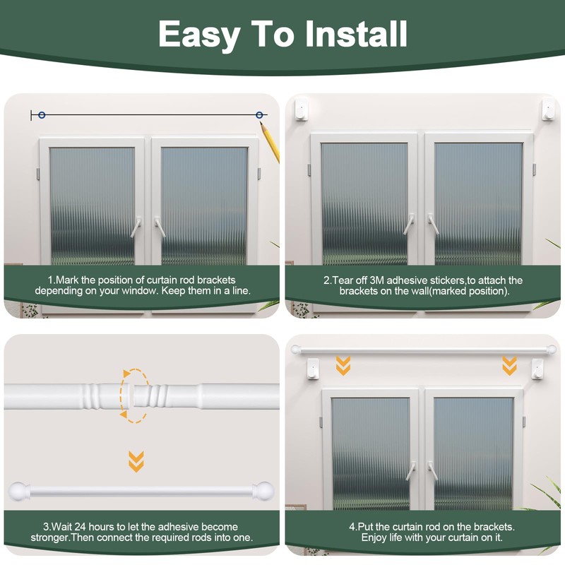 ZNONOX ZNONOX Curtain Rods No Drilling for Windows 30 to
