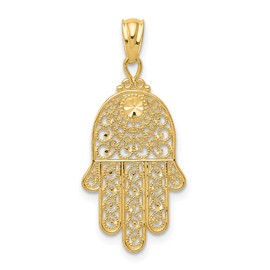 Saris and Things 14k Yellow Gold Hollow Hand of God Charm Pendant