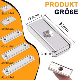 Neodymium Magnets Extra Strong 30 x 13.5 x 5 mm Magnets Strong Large Screwable Magnets Rectangular Magnets Magnets with Hole Magnetic Closure Countersunk Magnet Industrial Pot Magnet with Screws Pack