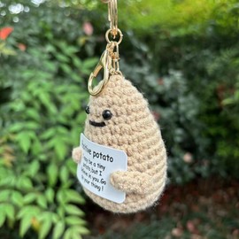 Emotional support plush Potato Key, Motivational Keychain, I May Be a Tiny Potato, (tawny)