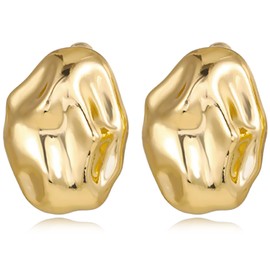 REELMAR Chunky Gold Geometric Clip On Earrings for Women Trendy Thick Hammered Irregular Rectangle Dupes Earrings Minimalist Statement Earrings (Irregular-Gold)