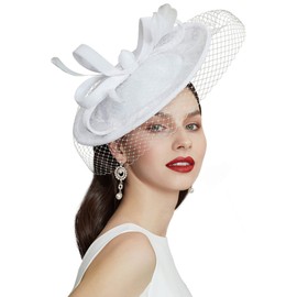 BABEYOND Tea Party Fascinator Hat Kentucky Fascinator Derby Headband Pillbox Hat White