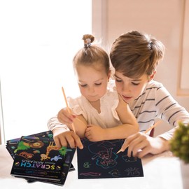 SuyuanArt Animal Unicorn Ocean Mermaid Color Scratch Rainbow Art Paper Set for Kids, Scratch Off Magic Drawing Crafts Wooden Stick Stylus Party Favors