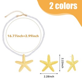 SUPERFINDINGS 6Pcs Starfish Necklace Earring 2 Colors Summer Beach Large Starfish Earrings Big Starfish Choker Necklace Rope Pendant Necklace Earrings Set Boho Stud Star Earrings for Women Ladies