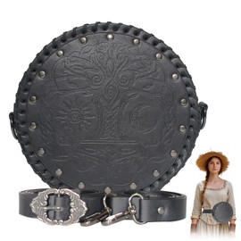 Renaissance Bag for Women,Viking Embossed Faux Leather Belt Purse Medieval Waist Bag,Ren Faire Accessories Gift for Travel,Festival,Faire and Cosplay,Black