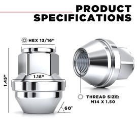 White Knight M14x1.5 Lug Nuts for Select Ford Edge, Explore, Fusion, Maverick, Mustang and Lincoln Aviator, Continental, MKs and Nautilus. Factory Style Chrome Bulge Acorn – WN00709-24AM (24 Pack)