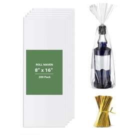 Roll Maven Large Cello Bags 200 Pieces 8x16 Inches Clear Basket Bags OPP Plastic Cellophane Wrap for Gift Baskets Packaging