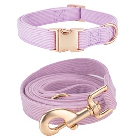 YUDOTE Dog Collar and Lead Set Medium,Soft Non-irritant Corduroy Collar Leash Matching Combo for Daily Walking,Purple