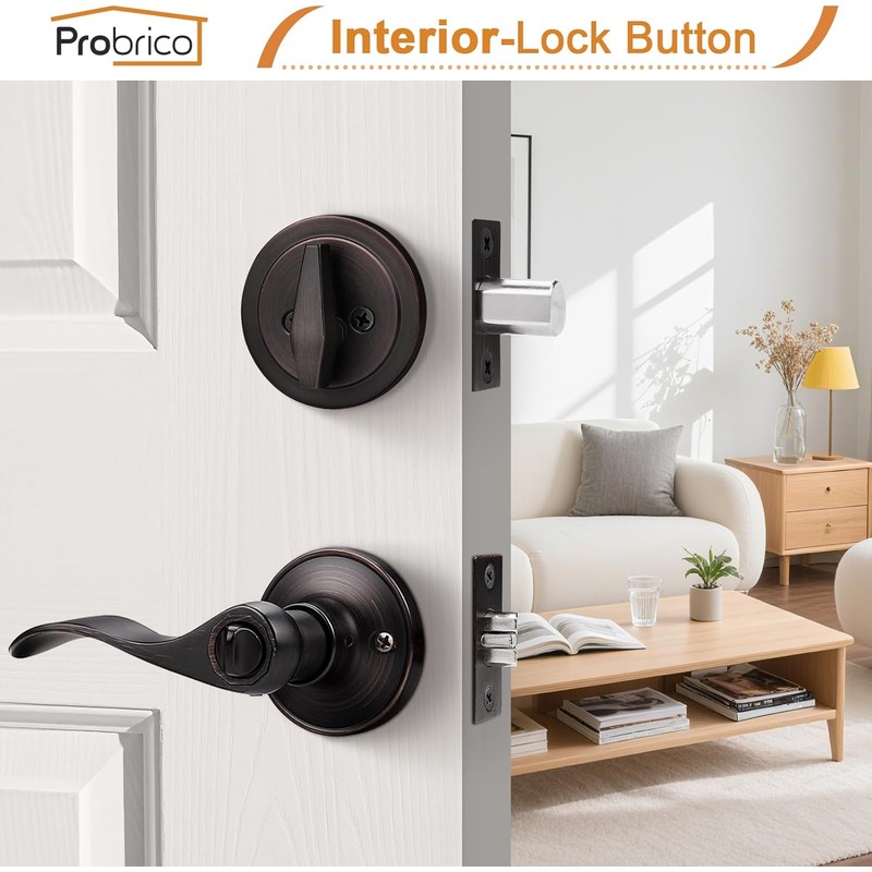 Probrico Door Lock Set with Deadbolt Oil Rubbed Bronze, Keyed
