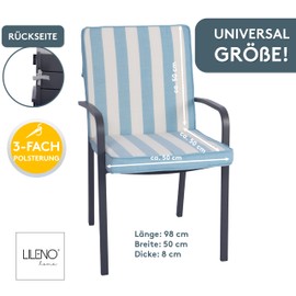 LILENO HOME Garden Chair Cushions in Block Stripes Aqua [Set of 2 - Low-Back] - Comfortable Loungers as Seat Cushions for Garden Furniture - Chair Cushions for Garden Chairs and Folding Chairs Dub